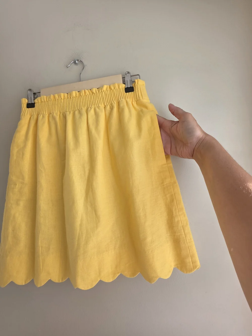 J.Crew Scalloped Linen-Cotton Blend Mini Skirt Yellow Pockets 0 Like New - Picture 5 of 11